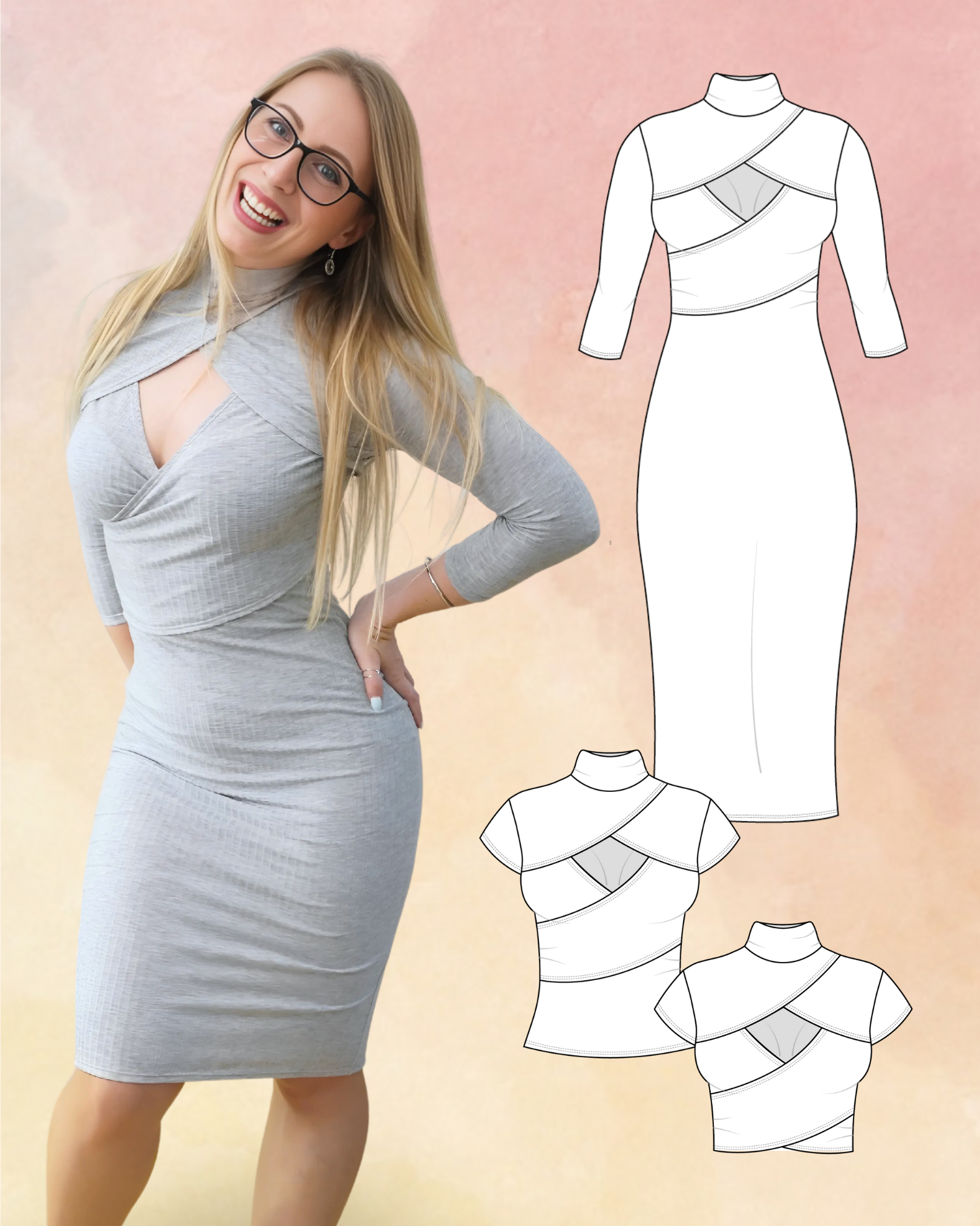bodycon dress sewing pattern Turtleneck Bodycon Dress & Top