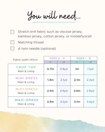 Fabric requirement chart for halterneck dress sewing pattern