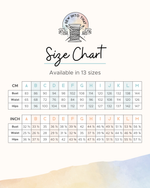 Size chart for clothing measurements with the Sew Into That brand logo at the top.