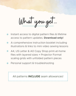 Text detailing what is included in the purchase of a digital pattern.