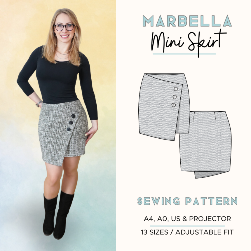 Asymmetrical mini skirt sewing pattern