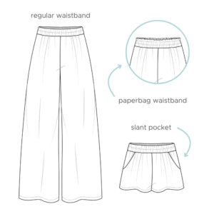 Optional pockets and paperbag waistband